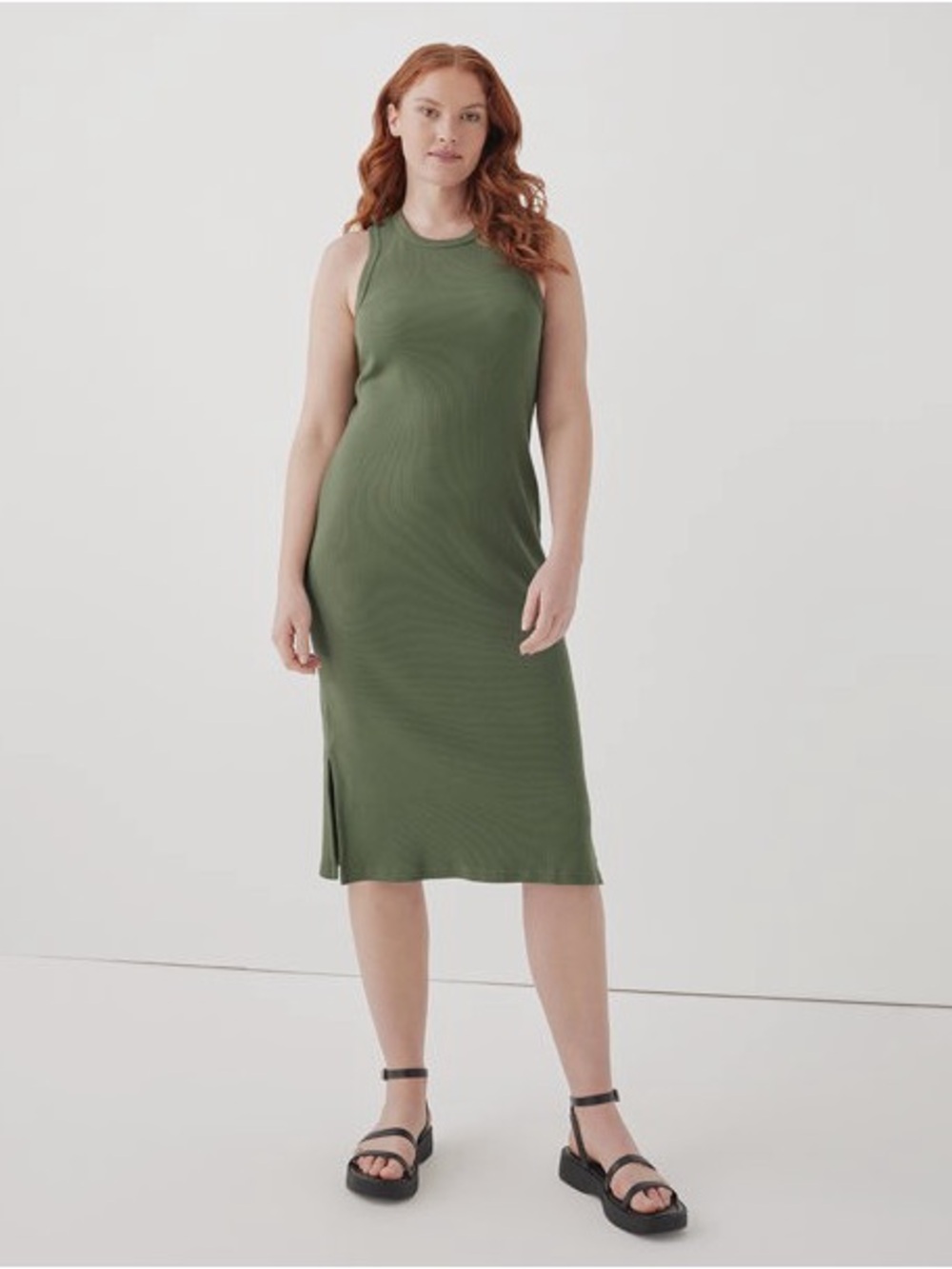Pact Women's Favorite Rib Racerback Dress Green Size Large NWT New